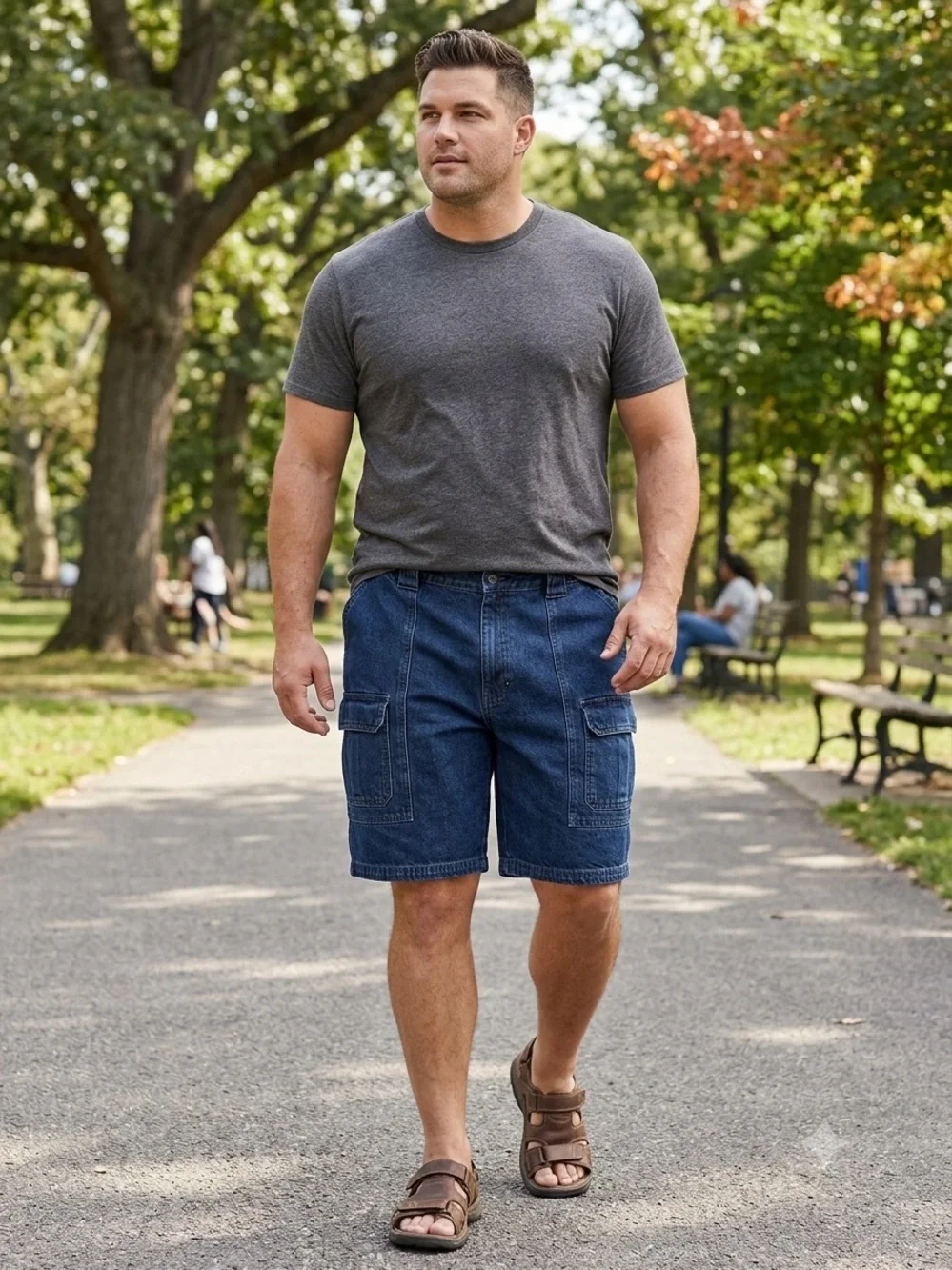 Croft & Barrow Men’s Dark Blue Denim Cargo Shorts Elastic Sides 6 Pockets Sz 38 - Picture 3 of 9
